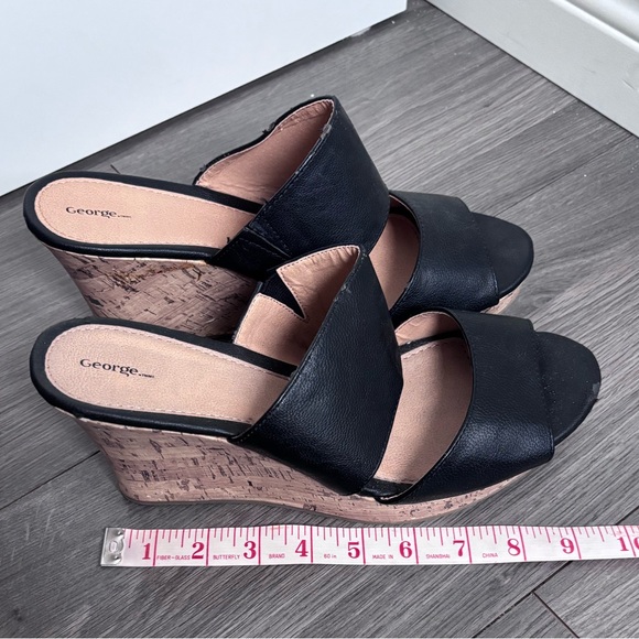 George Black Cork Wedge Sandals - Picture 8 of 10